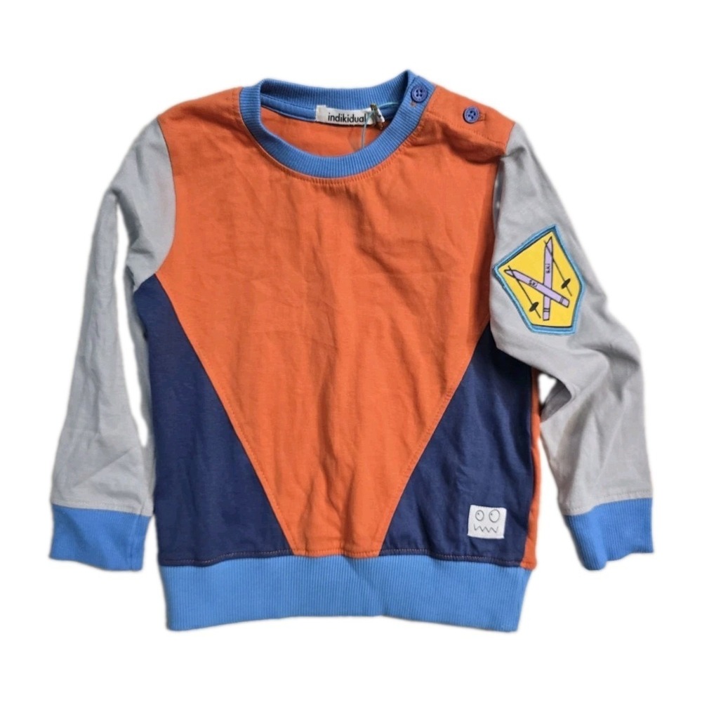 Indikidual Kids 12-24 Months‎  Long Sleeve Shirt Color Block  Organic  NWT